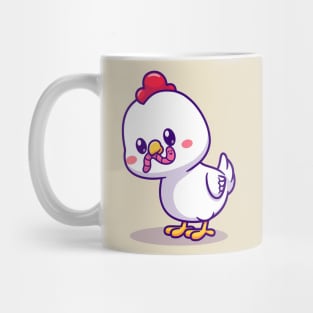 Cute Chicken Eating Worm Cartoon Mug